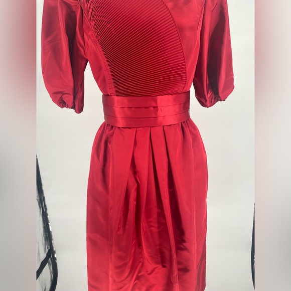 Rare 1980s Ruby Red Donna Morgan Satin Puff Sleeve Cocktail Dress - Picture 8 of 16